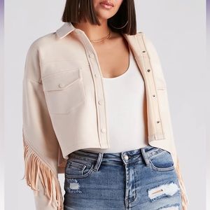 Festival 'Fit Fringe Cropped Shacket in Beige